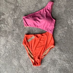 J. Crew Color Blocked One-Shoulder Swimsuit